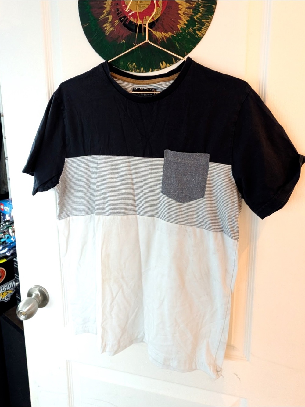 Men's Colorblock Short Sleeve Crew Tee with Pocket - Black, Gray & White